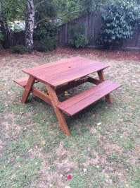 Beautiful DIY childrens spotted gum picnic table stained with Alis light teak