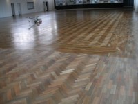 Rejuvenation Spotted Gum parquetry - Surface cleaned with maroon pad (not sanded) and re-oiled.
