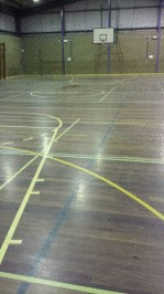 Wantirna Gym floor (before)- sanded off old varnish and re oiled with Kunos natural oil sealer