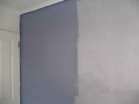 Blue Violet feature wall - Right side first coat, left application of second coat. Deep even colour, pleasant smell.