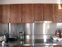 Ply Panels in Kitchen - treated with the non toxic Kaldet Rosewood Stain